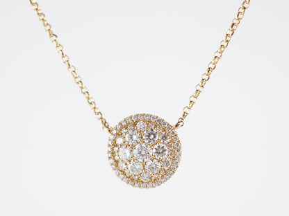 Pave Disc Necklace Modern .44 Round Brilliant Cut Diamonds in 18k Yellow Gold