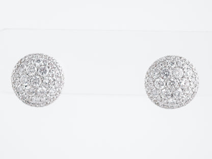 Pave Disc Earrings Modern 1.55 Round Brilliant Cut Diamonds in 14k White Gold