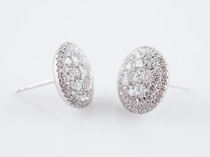 Pave Disc Earrings Modern 1.55 Round Brilliant Cut Diamonds in 14k White Gold