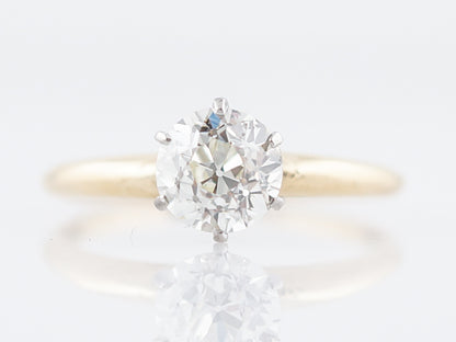 Antique Engagement Ring Victorian .98 Old Mine Cut Diamond in 14k White Gold & Platinum