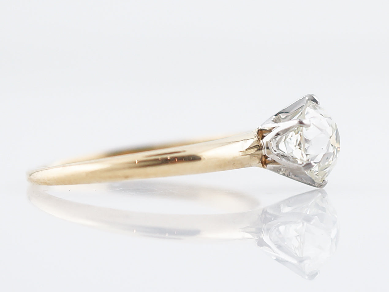 Antique Engagement Ring Victorian .98 Old Mine Cut Diamond in 14k White Gold & Platinum