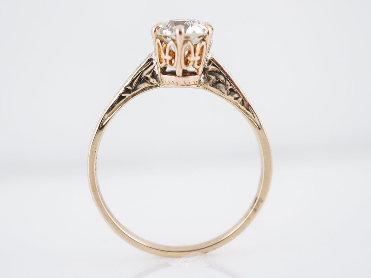 Antique Engagement Ring Art Deco .81 Old European Cut Diamond in 14k Yellow Gold