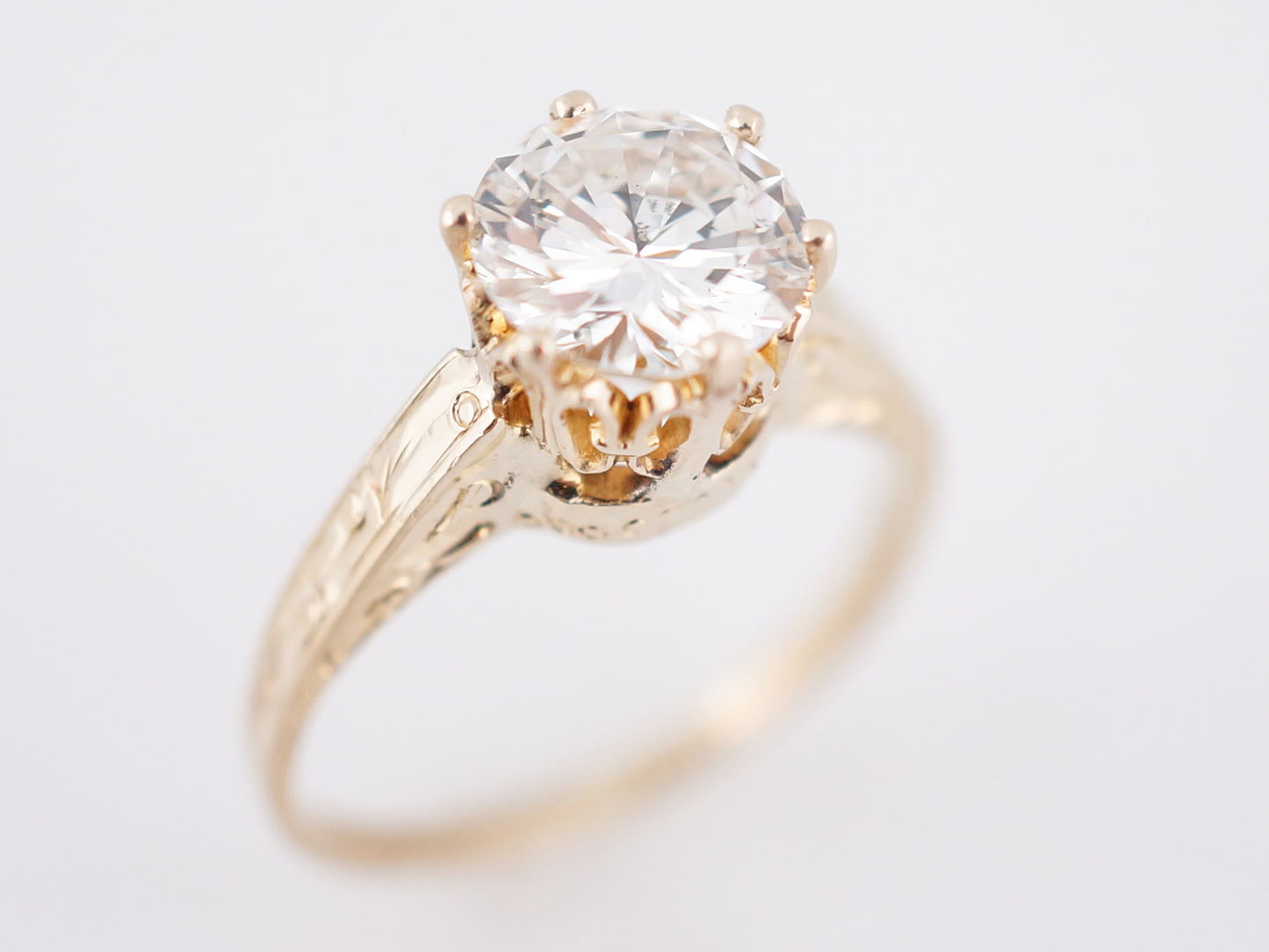 Antique Engagement Ring Victorian 1.22 Round Brilliant Cut Diamond in 14k Yellow Gold