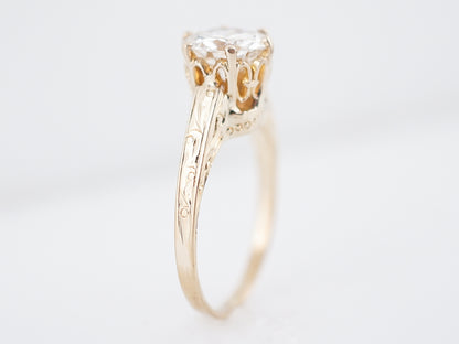 Antique Engagement Ring Victorian 1.22 Round Brilliant Cut Diamond in 14k Yellow Gold