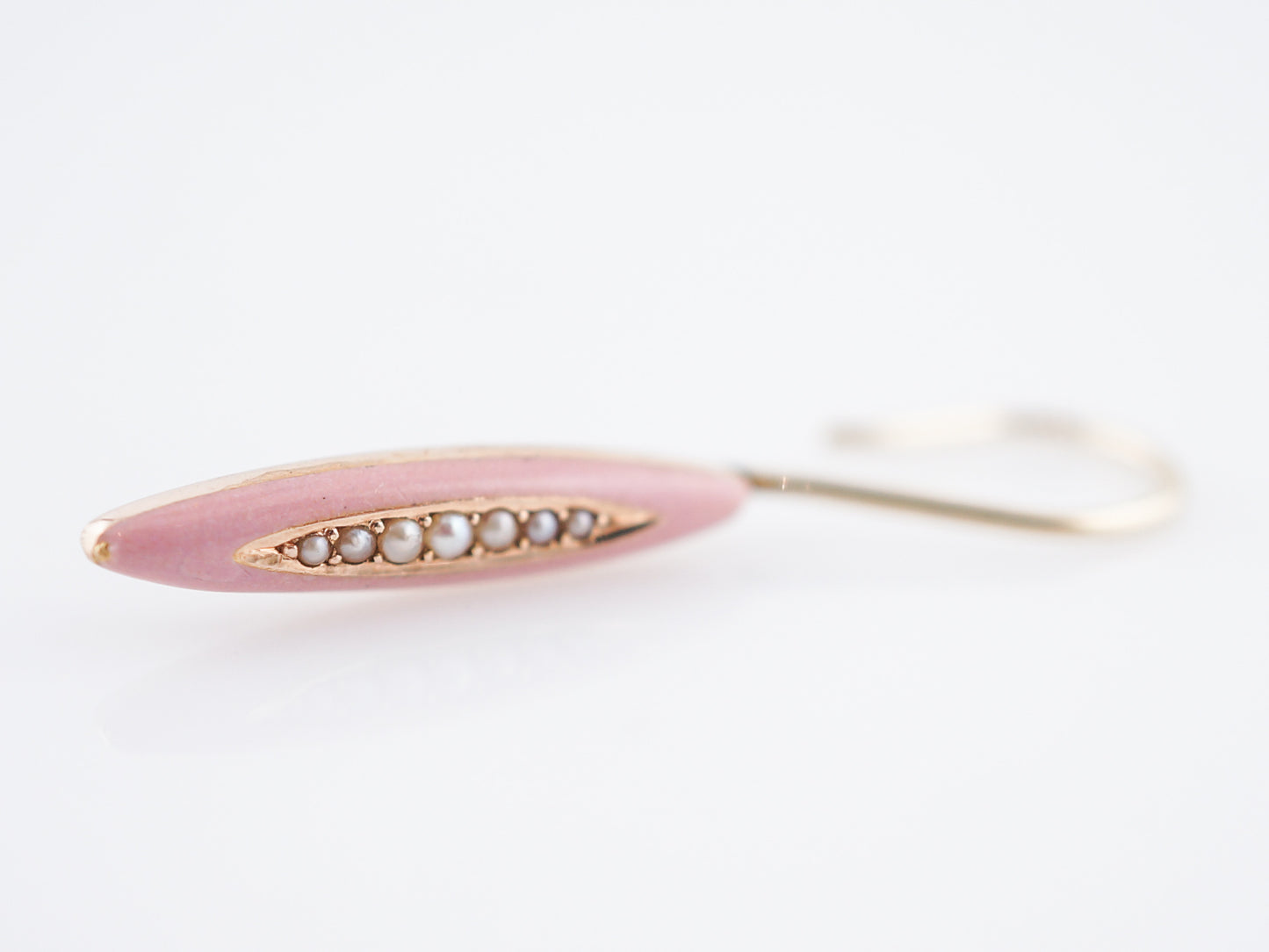 Antique Earrings Victorian Pink Enamel & Seed Pearls in 14k Yellow Gold