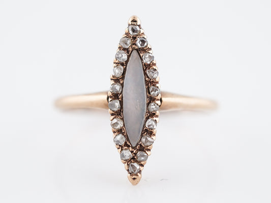 Antique Right Hand Ring Victorian .25 Rose Cut Diamonds & Mother of Pearl in 14k Yellow Gold