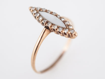 Antique Right Hand Ring Victorian .25 Rose Cut Diamonds & Mother of Pearl in 14k Yellow Gold