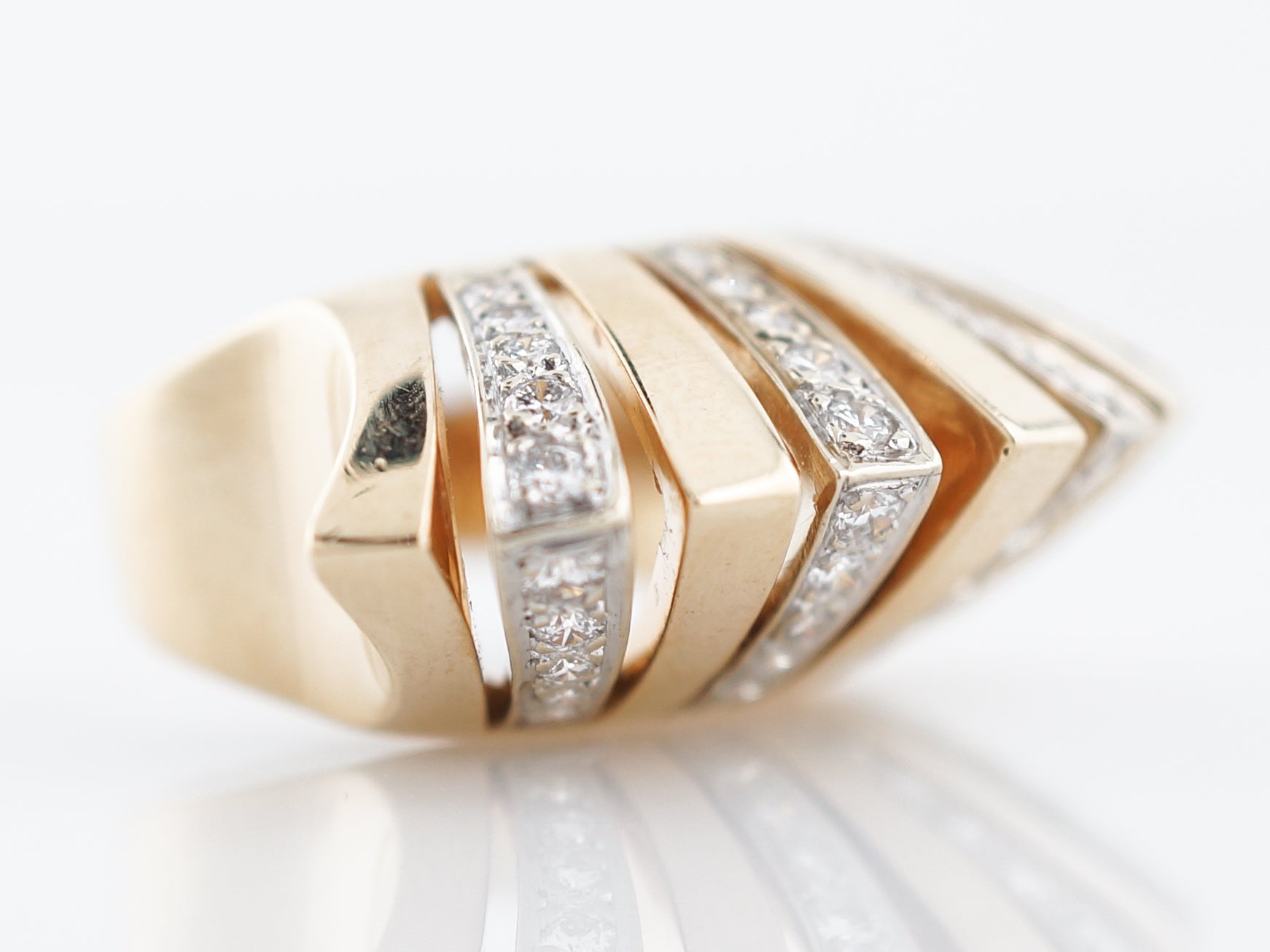 Vintage Cocktail Ring Mid-Century .80 Round Brilliant Cut Diamonds in 14k Yellow Gold