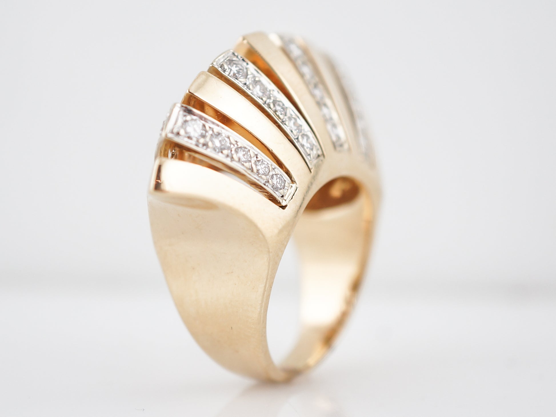 Vintage Right Hand Ring Mid-Century .80 Round Brilliant Cut Diamonds in 14k Yellow Gold