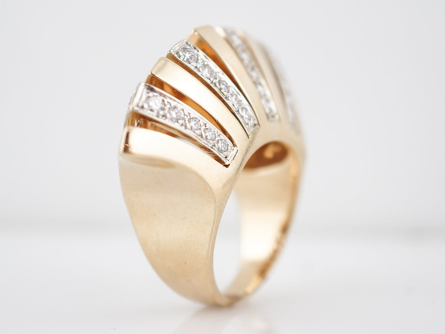 Vintage Cocktail Ring Mid-Century .80 Round Brilliant Cut Diamonds in 14k Yellow Gold