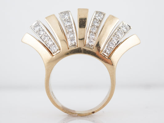 Vintage Cocktail Ring Mid-Century .80 Round Brilliant Cut Diamonds in 14k Yellow Gold