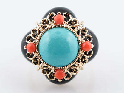 Vintage Cocktail Ring Mid-Century 2.30 Cabochon Cut Turquoise in 14k Yellow Gold