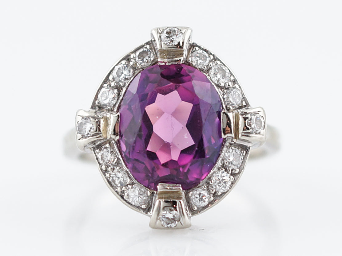 Modern Right Hand Ring 3.00 Oval Cut Pink Amethyst & .25 Round Brilliant Cut Diamonds in 14k White Gold