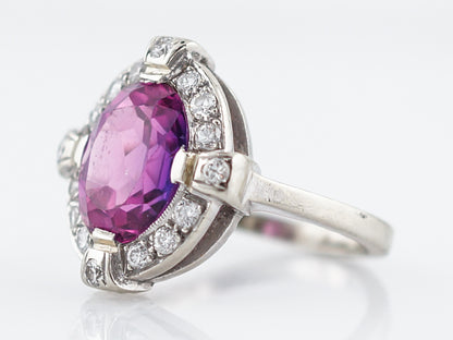 Modern Right Hand Ring 3.00 Oval Cut Pink Amethyst & .25 Round Brilliant Cut Diamonds in 14k White Gold