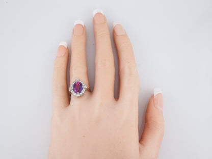 Modern Right Hand Ring 3.00 Oval Cut Pink Amethyst & .25 Round Brilliant Cut Diamonds in 14k White Gold