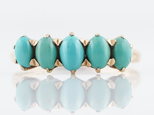 Antique Right Hand Ring Victorian 1.00 Cabochon Cut Turquoise in 14k Yellow Gold