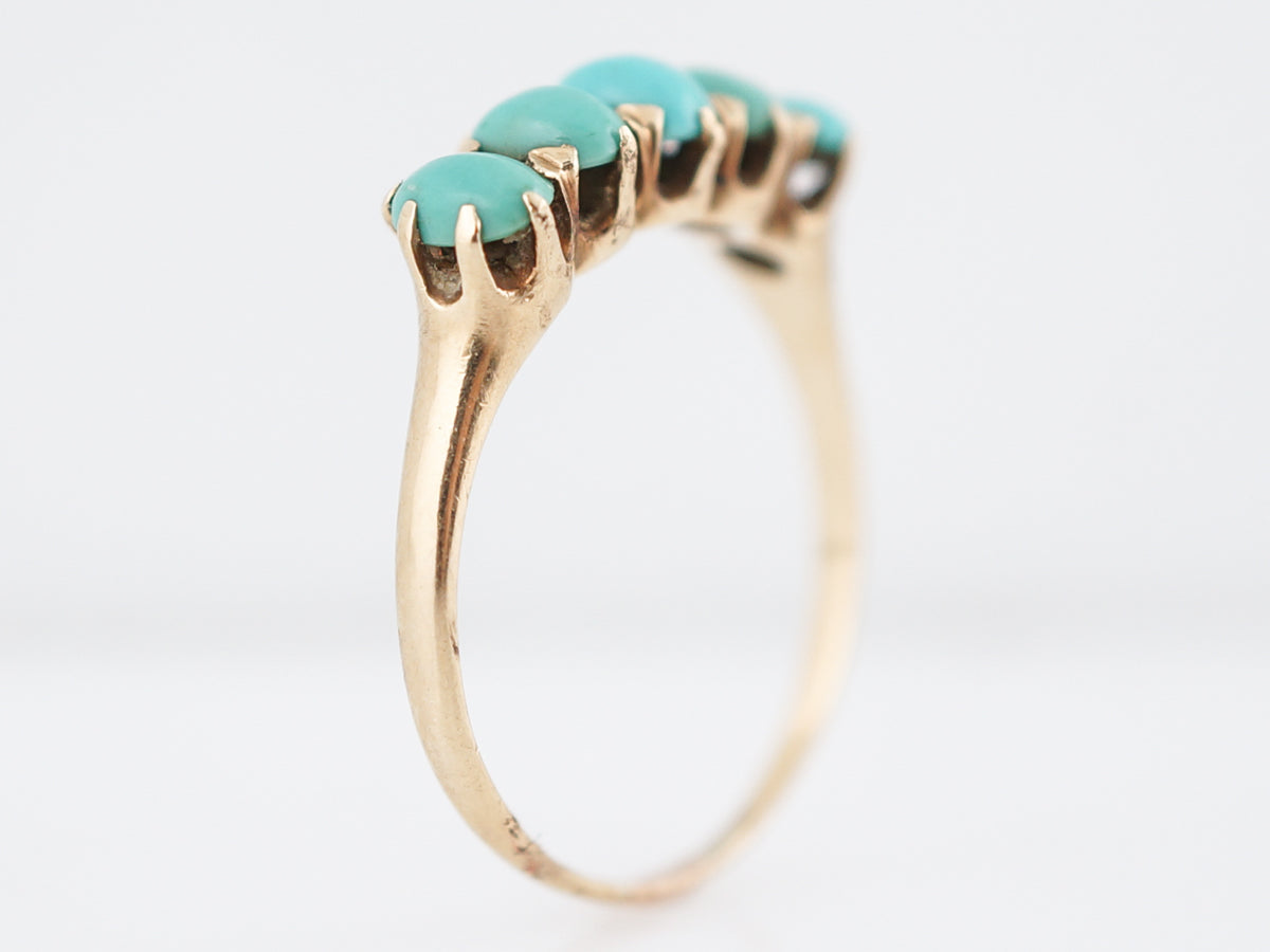 Antique Right Hand Ring Victorian 1.00 Cabochon Cut Turquoise in 14k Yellow Gold