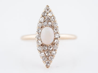 Antique Right Hand Ring Victorian .31 Cabochon Cut Opal & .26 Rose Cut Diamonds in 14k Yellow Gold