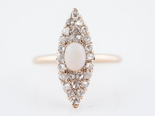 Antique Right Hand Ring Victorian .31 Cabochon Cut Opal & .26 Rose Cut Diamonds in 14k Yellow Gold