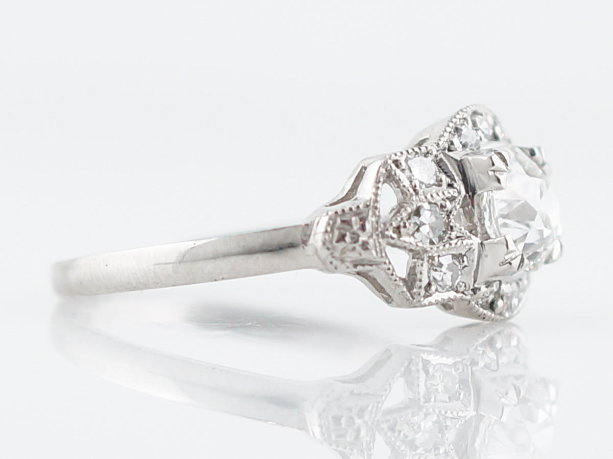Antique Engagement Ring Art Deco GIA .58 Old European Cut Diamond in Platinum