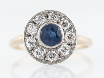 Antique Engagement Ring Victorian .55 Round Cut Sapphire in 14k White and Yellow Gold