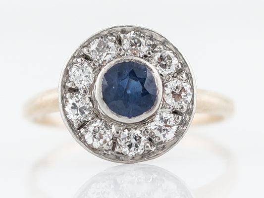 Antique Engagement Ring Victorian .55 Round Cut Sapphire in 14k White and Yellow Gold