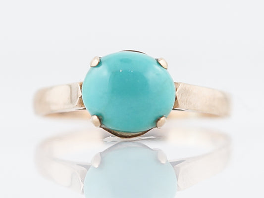 Antique Right Hand Ring Victorian 1.60 Cabochon Cut Turquoise in 9k Yellow Gold