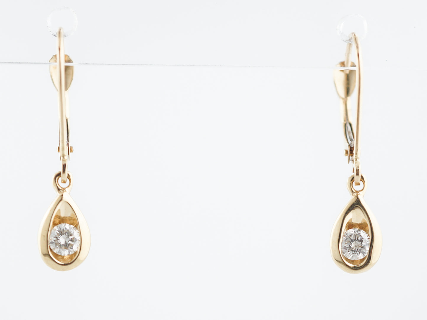 Modern Dangle Drop Earrings .24 Round Brilliant Cut Diamond in 14k Yellow Gold