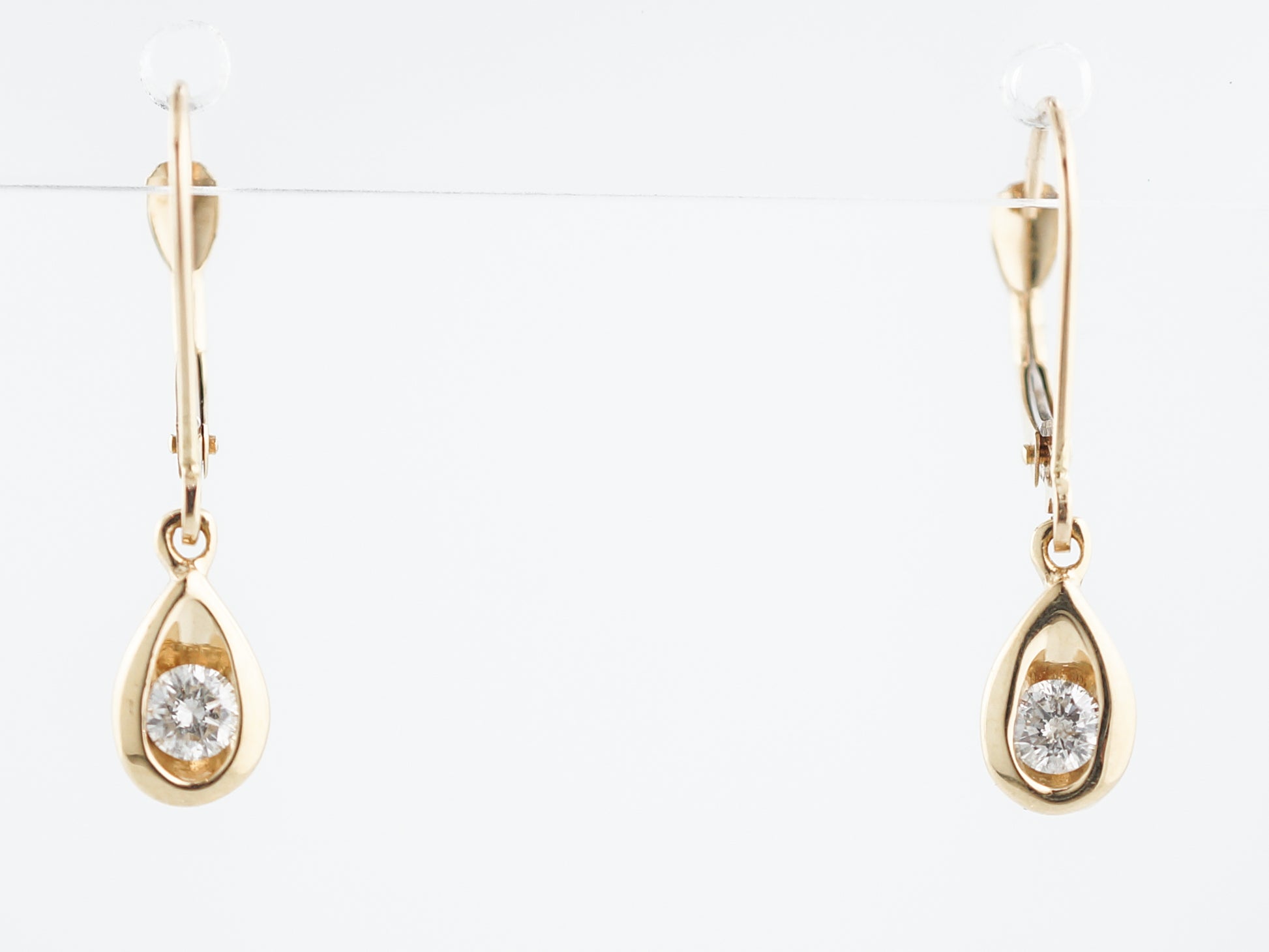 Modern Dangle Drop Earrings .24 Round Brilliant Cut Diamond in 14k Yellow Gold