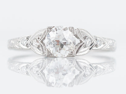 Antique Engagement Ring Art Deco GIA .64 Old European Cut Diamond in Platinum