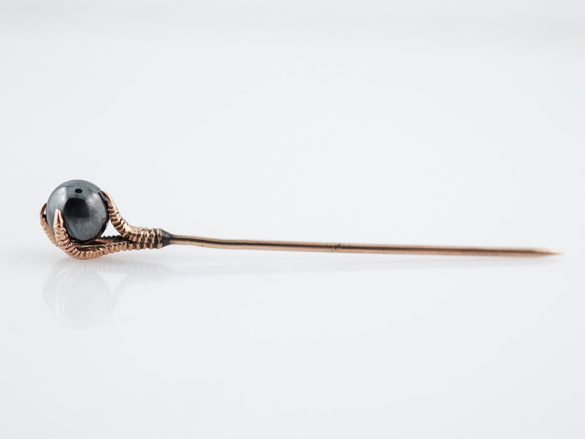 Antique Claw Stick Pin Victorian Spheroid Cut Hematite in 10k Rose Gold