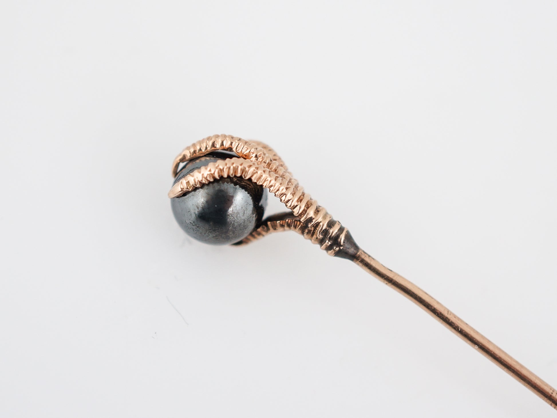 Antique Claw Stick Pin Victorian Spheroid Cut Hematite in 10k Rose Gold