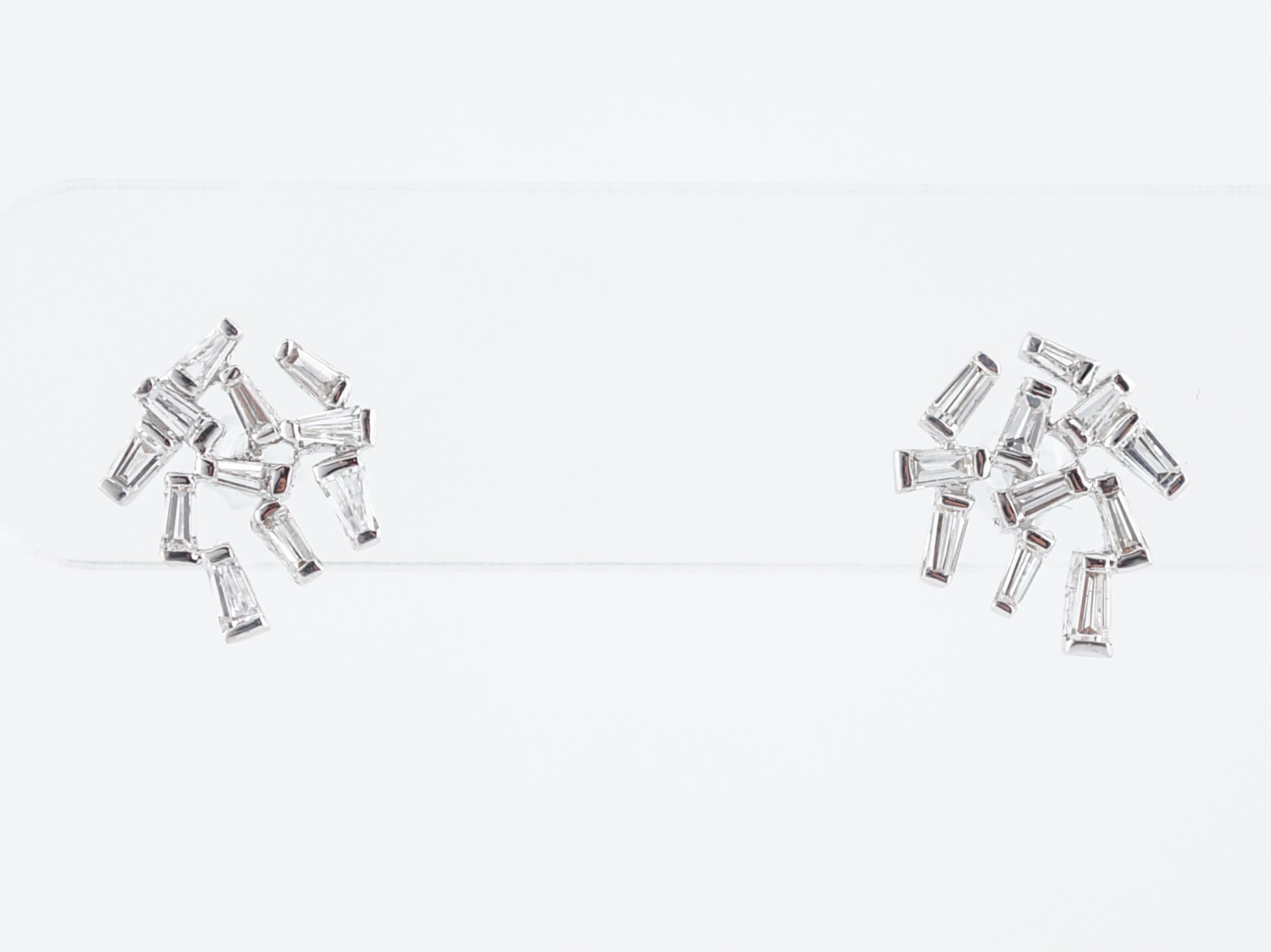 Cluster Earrings Modern .94 Tapered Baguette Cut Diamonds in 14k White Gold