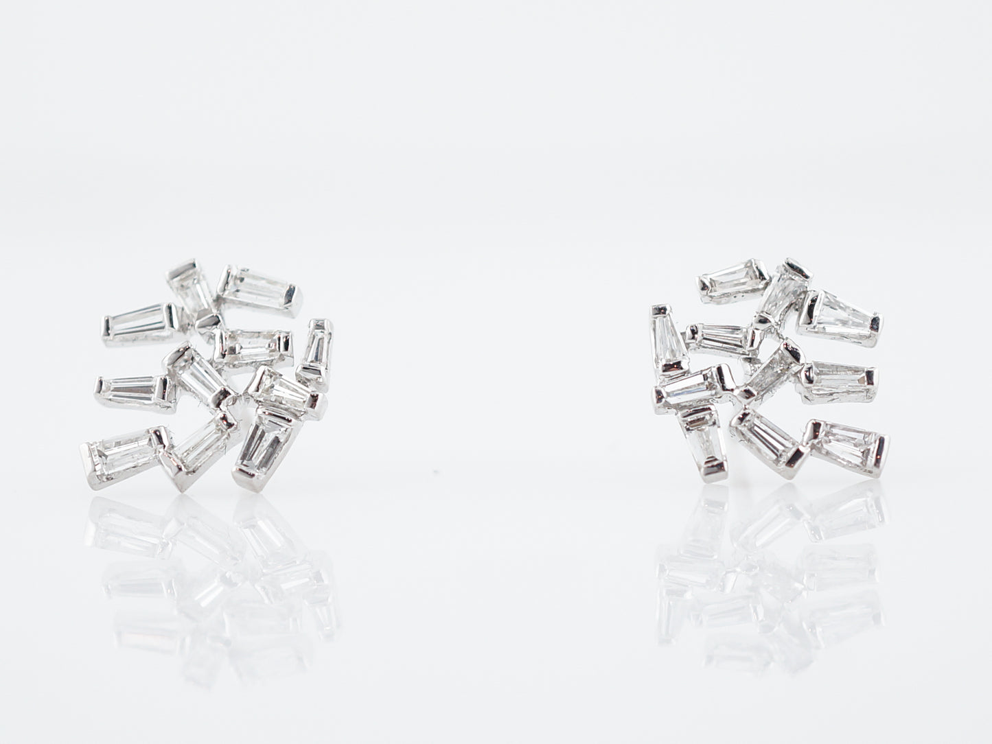 Cluster Earrings Modern .94 Tapered Baguette Cut Diamonds in 14k White Gold