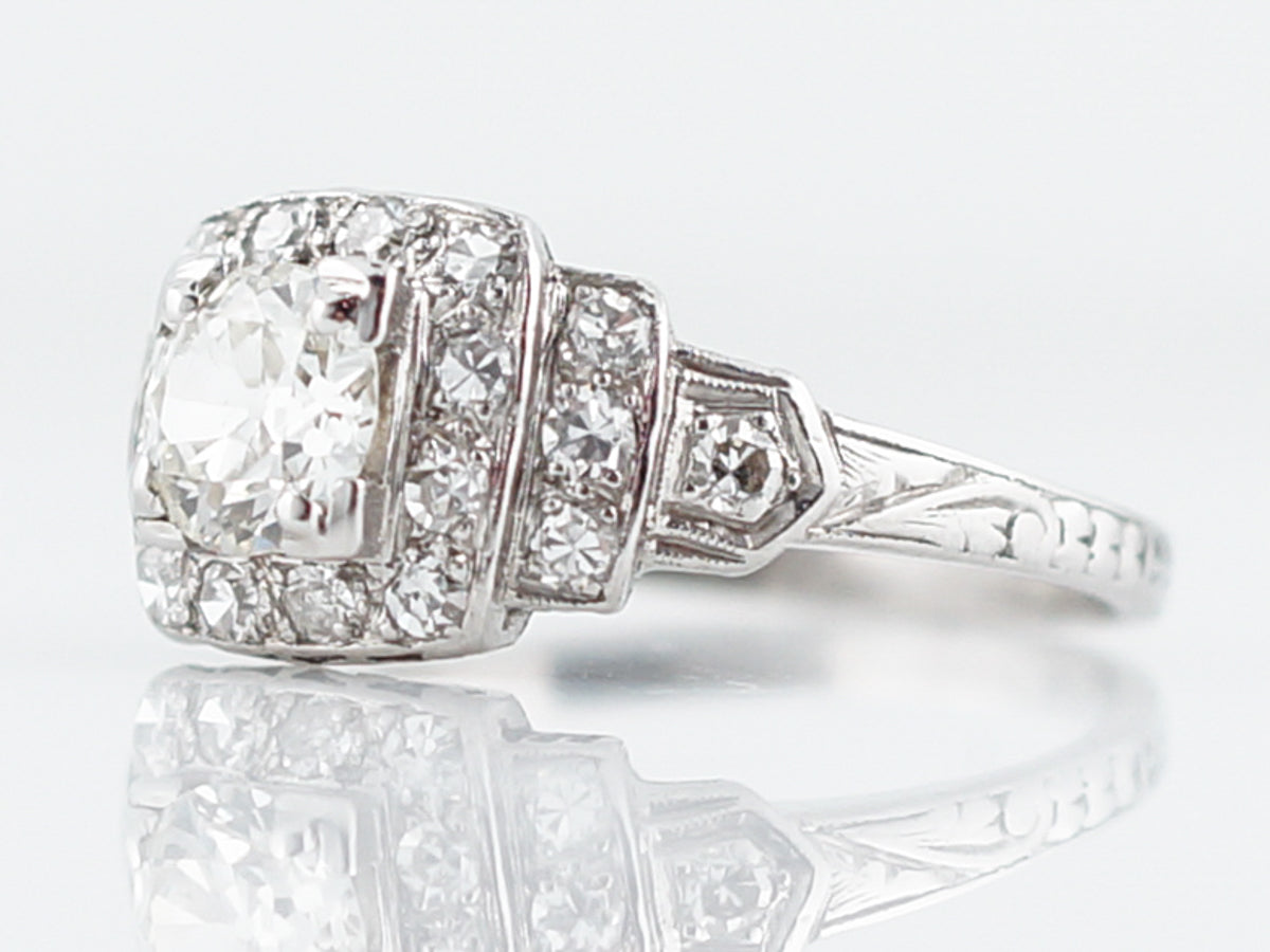 Antique Engagement Ring Art Deco .60 Old European Cut Diamond in Platinum