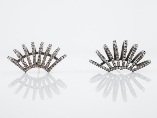 Climber Cuff Earrings Modern 1.56 Round Brilliant Cut Diamonds in Sterling Silver