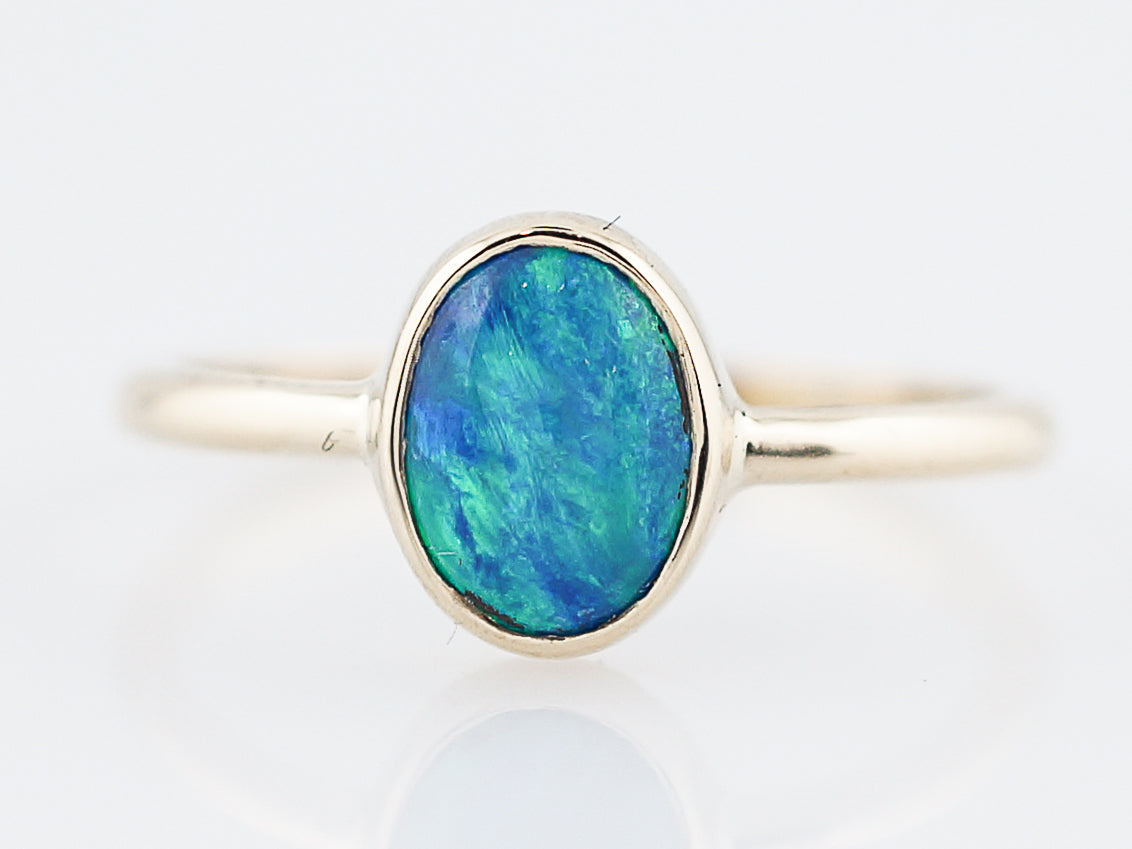 Right Hand Ring Modern .52 Cabochon Cut Opal in 14k Yellow Gold