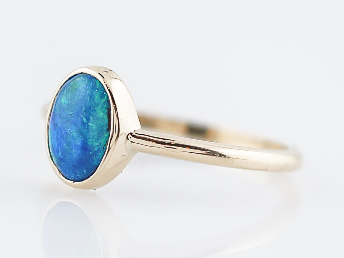 Right Hand Ring Modern .52 Cabochon Cut Opal in 14k Yellow Gold