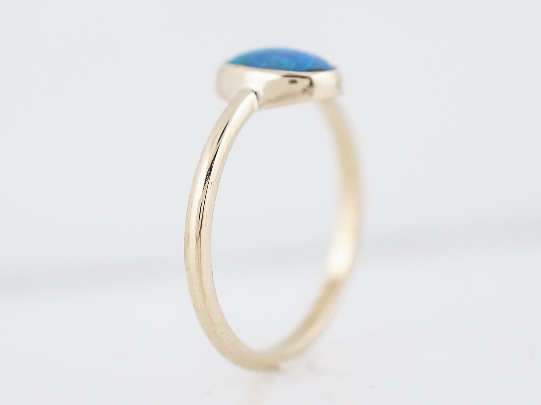 Right Hand Ring Modern .52 Cabochon Cut Opal in 14k Yellow Gold