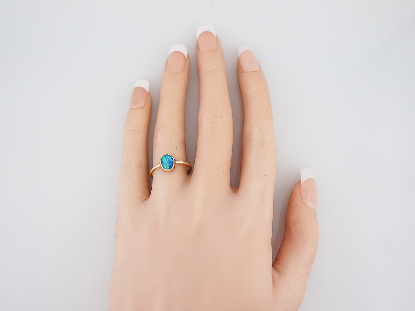 Right Hand Ring Modern .52 Cabochon Cut Opal in 14k Yellow Gold