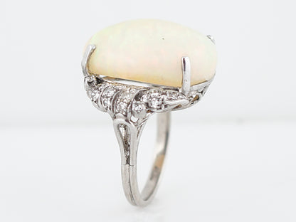 Antique Cocktail Ring Late Art Deco 13.09 Cabochon Cut Opal in Platinum