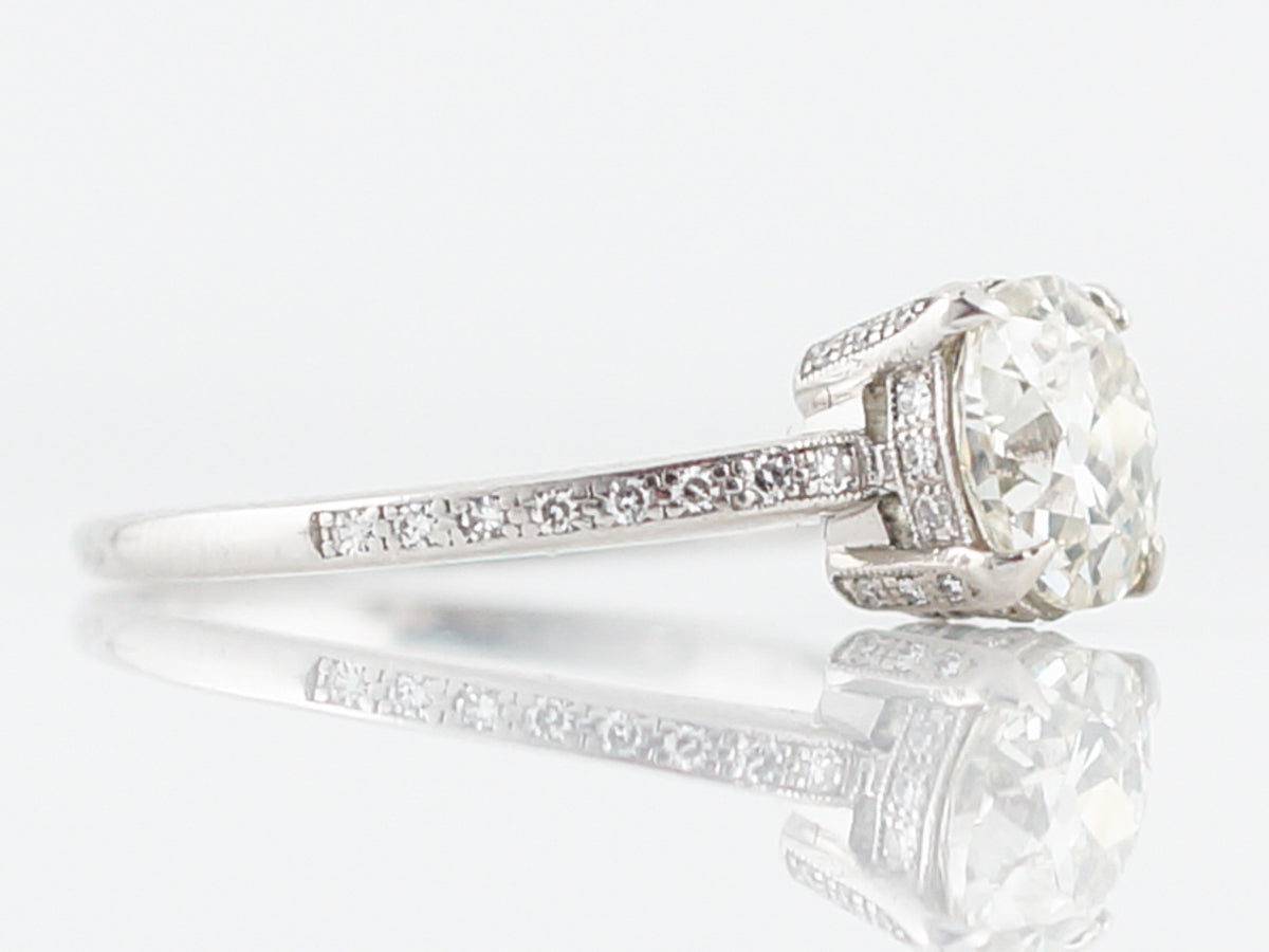 Modern Engagement Ring Art Deco Style 1.31 Old Mine Cushion Cut Diamond in Platinum