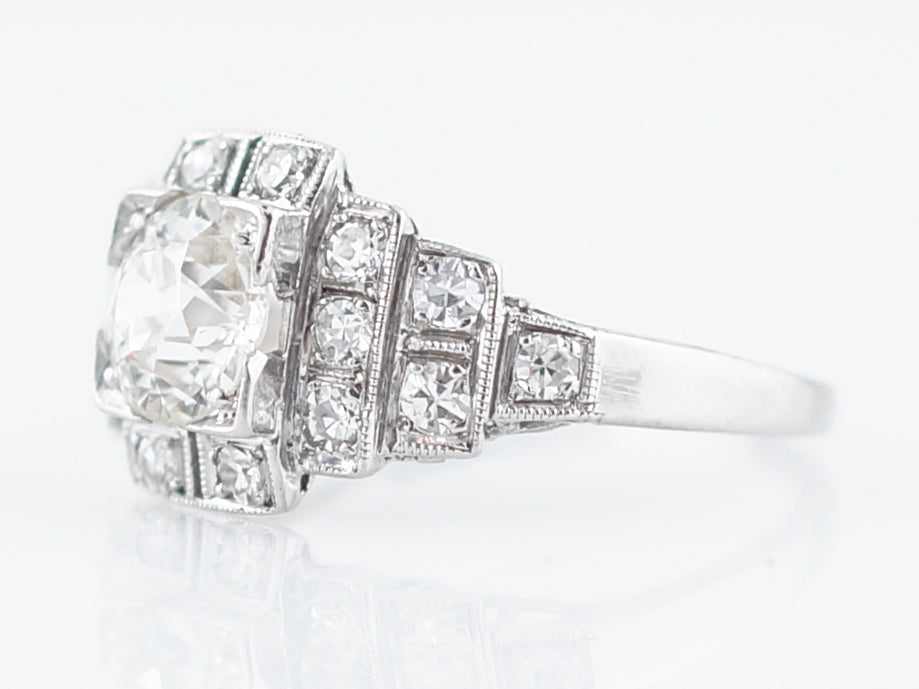 Antique Engagement Ring Art Deco .90 Old European Cut Diamond in Platinum