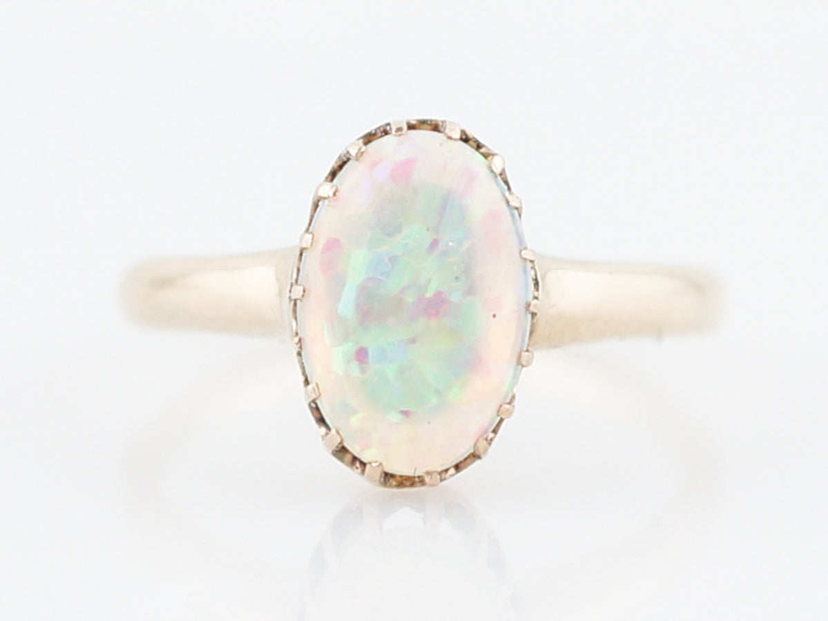 Antique Right Hand Ring Victorian 6.42 Cabochon Cut Opal in 14k Yellow Gold