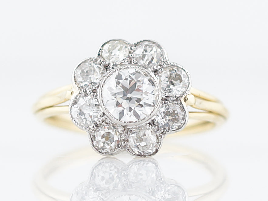 Antique Engagement Ring Victorian GIA .55 Old European Cut Diamond in 18K Yellow Gold & White Gold