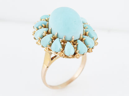 Vintage Cocktail Ring Mid Century 31.10 Cabochon Cut Turquoise in 18K Yellow Gold