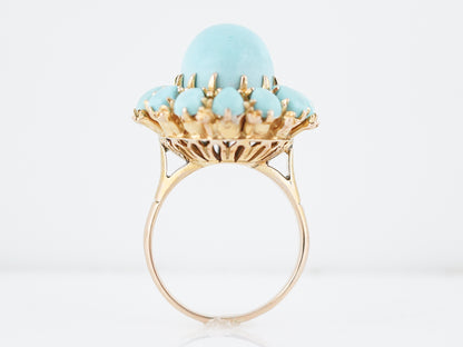 Vintage Cocktail Ring Mid Century 31.10 Cabochon Cut Turquoise in 18K Yellow Gold