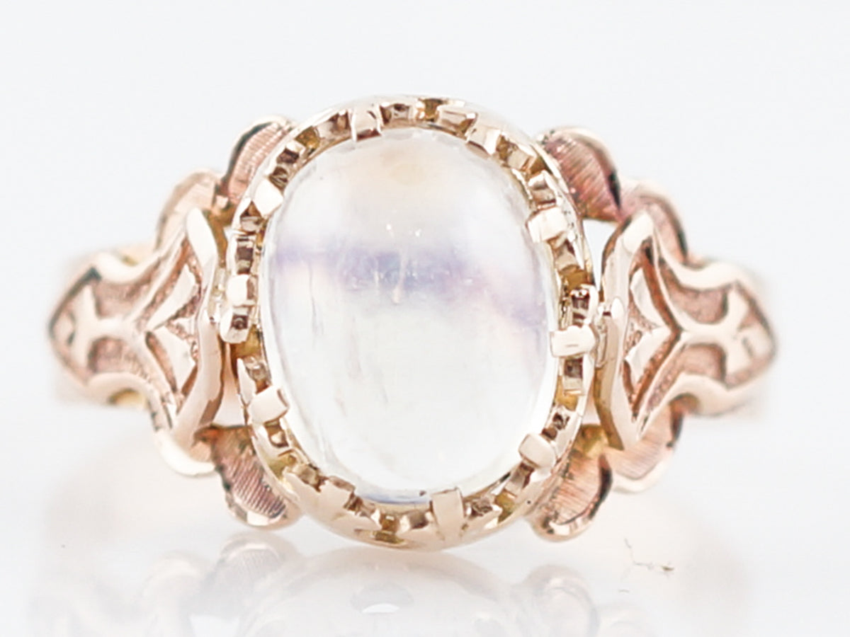 Antique Right Hand Ring Victorian 1.50 Oval Cabochon Cut Moonstone in 14K Rose Gold