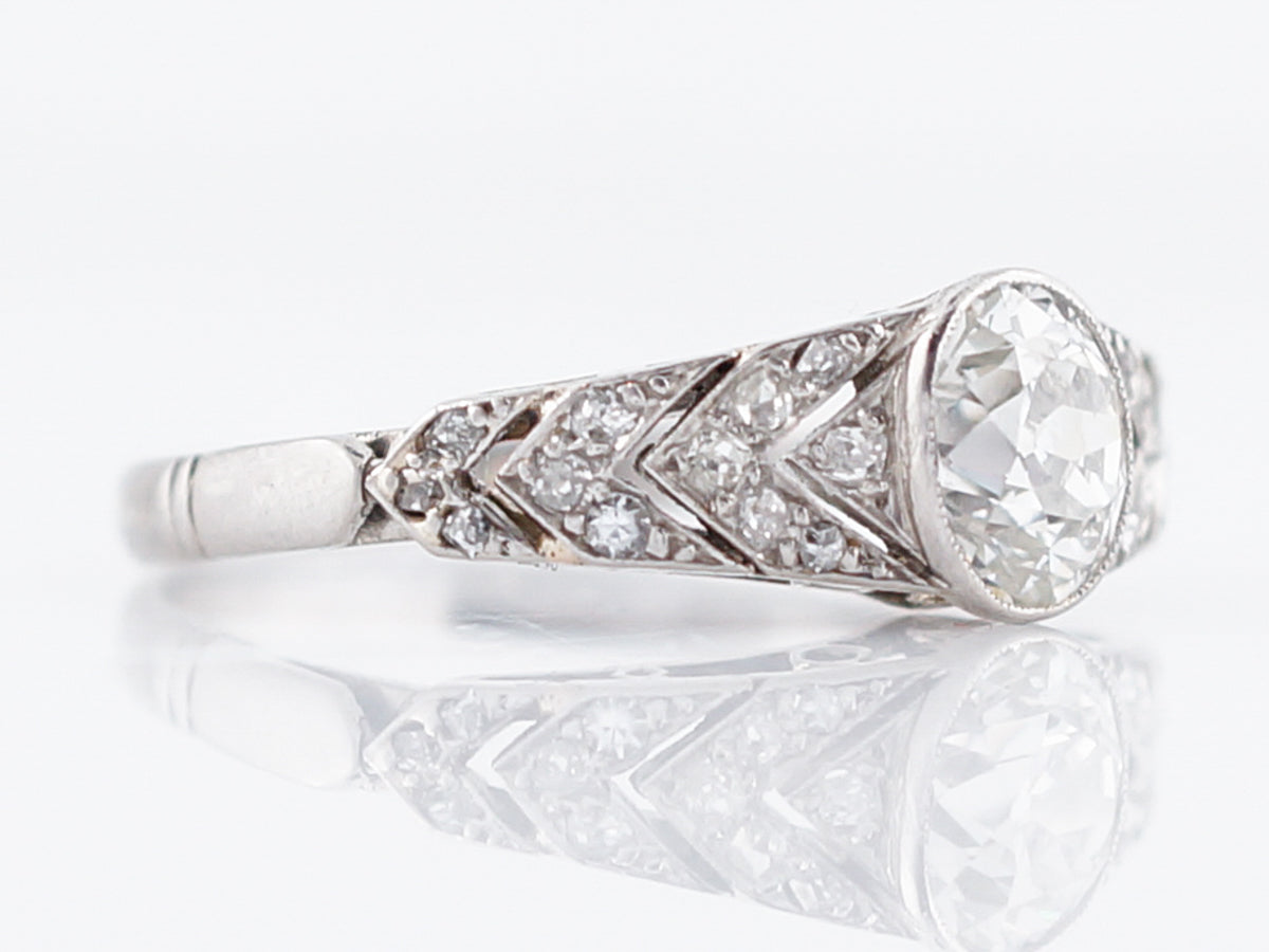 Antique Engagement Ring Art Deco .72 Old Mine Cushion Cut Diamond in Platinum