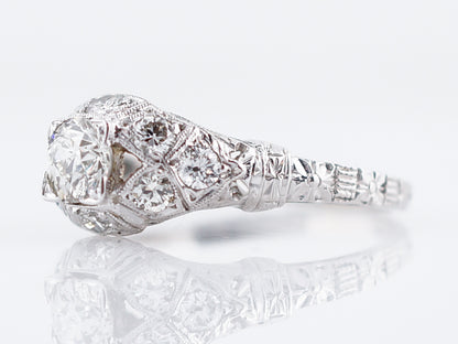 Antique Engagement Ring Art Deco .45 Old European Cut Diamond in 18K White Gold